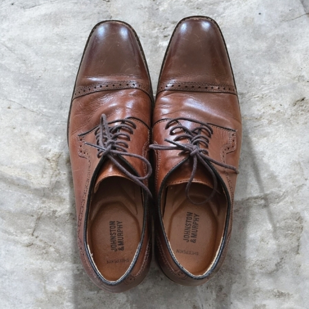 Johnston & Murphy shoes Men's Brown laced lace up‎ Oxfords Size 9.5 9-1/2
